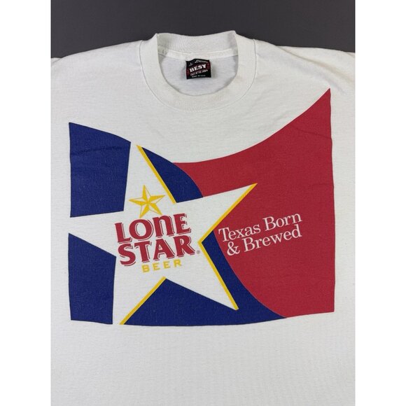 Vintage 90s Lone Star Beer Alcohol Drink Promo Texas Born Brewed Single Stitch T - Picture 3 of 9